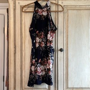 Brand new Navy Blue Floral Flowy Halter Shift Dress. Sz XS